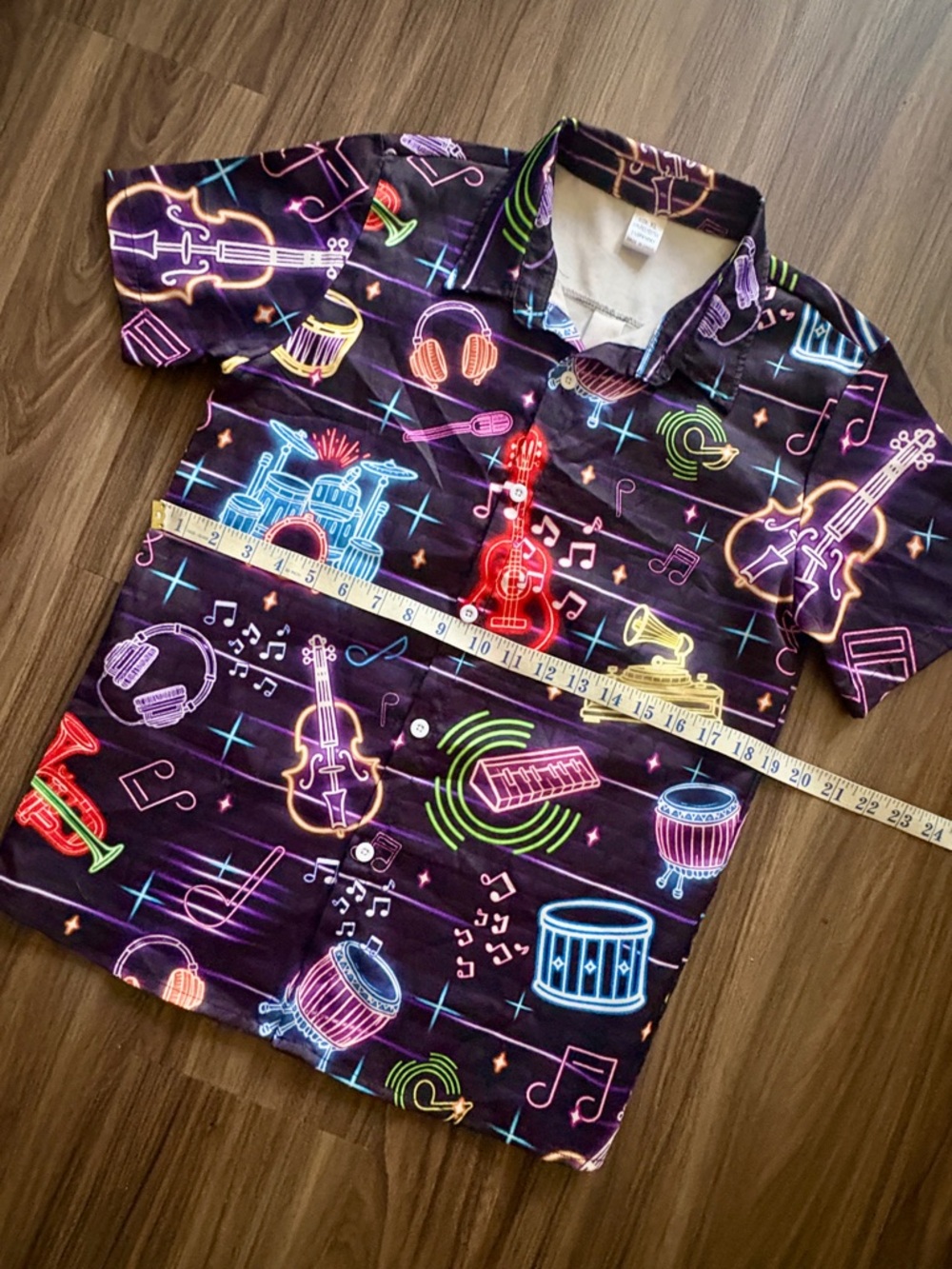 Neon Musical Instruments Button Down Party Short - Picture 6 of 10